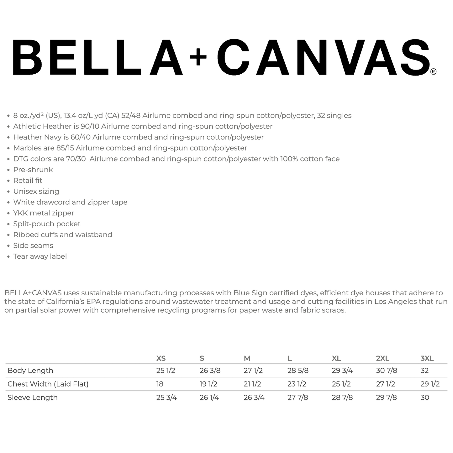 Bella + Canvas product details on a white background
